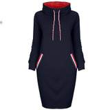 VITIANA Women Autumn Winter Long sleeve Dress Black Red Pullovers Winter Hoodie Dresses Female Elegant Knee length Thin Clothes