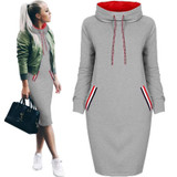 VITIANA Women Autumn Winter Long sleeve Dress Black Red Pullovers Winter Hoodie Dresses Female Elegant Knee length Thin Clothes