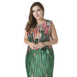 VITIANA Brand Womens Summer Elegant Beach Clothing Bohemian Green Print O Neck Maxi Long Party Dress Plus Size 5XL 6XL