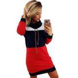 VITIANA 2017 Autumn Casual Sweatshirts Dress Women Long Sleeve Black Red Patchwork Sweater Mini Hoodies Dresses Female Pullover