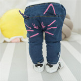 2017 Children Denim Pants Spring Autumn Newborn Baby Boy Girls Solid Ear Cat Jeans Kids Clothes Cotton Kids Casual Trousers A662