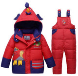 2017 Children Baby Boys Girls Winter Down Infants And Young Kids Warm Jackets Dinosaure Toddler Snowsuit Outerwear Coat+Pant Set