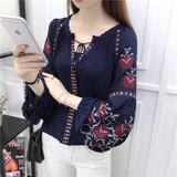 2017 Cheshanf Ethnic Boho Embroidered Blouse Summer Autumn Women Long Sleeve Blouse Ladies Girls Pullover Tops Blusa