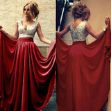 2017 Cheap Simple Bridesmaid Dresses Long Lavender Turquoise Burgundy Sequins Bridesmaid Dress Elegant V Neck Prom Gown