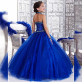2017 Cheap Halter Girls Pageant Dresses Kids Evening Gown Blue Beaded Royal Blue Flower Girls long pageant dresses for juniorss
