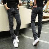 Left ROM 2017 New Men's Boutique Fashion Grey Slim Leisure Jeans / Male Casual Little Feet  Jeans / Men Cowboy Trousers Pants