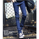 Left ROM 2017 New Men's Fashion Boutique Blue Thin Leg Leisure Jeans / Men High Quality Pure Color Slim Casual Jeans Men Pants