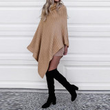 LASPERAL Winter Vintage Turtleneck Knitted Sweater Women Poncho Irregular Pullover Female Streetwear Winter Sweater Jumpers