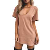 LASPERAL Summer T Shirt Dress 2017 Women Deep V Neck Short Sleeve Sexy Party Dress Casual T-Shirt Solid Dress Vestidos Femininos LASPERAL Summer T Shirt Dress 2017 Women Deep V Neck Short Sleeve Sexy Party Dress Casual T-Shirt Solid Dress Vestidos Femininos