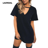 LASPERAL Summer T Shirt Dress 2017 Women Deep V Neck Short Sleeve Sexy Party Dress Casual T-Shirt Solid Dress Vestidos Femininos LASPERAL Summer T Shirt Dress 2017 Women Deep V Neck Short Sleeve Sexy Party Dress Casual T-Shirt Solid Dress Vestidos Femininos
