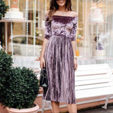 LASPERAL Sexy Slash Neck Dress 2017 Autumn Velvet Dresses Slim Women Half Sleeve Vestidos Elegant Pleated Dresses Top Quality