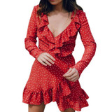 LASPERAL Polka Dot Print Summer Dress Beach Irregularities Sexy Dress Women Deep V Neck Short Sleeve Slim Chiffon Dress Vestidos LASPERAL Polka Dot Print Summer Dress Beach Irregularities Sexy Dress Women Deep V Neck Short Sleeve Slim Chiffon Dress Vestidos