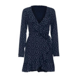 LASPERAL Polka Dot Print Sexy Summer Dress Beach Irregular Bow Wrap Short Dress Women V Neck Long Sleeve Chiffon Dress Vestidos