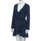 LASPERAL Polka Dot Print Sexy Summer Dress Beach Irregular Bow Wrap Short Dress Women V Neck Long Sleeve Chiffon Dress Vestidos