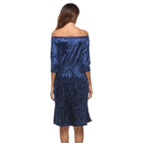 LASPERAL Autumn Sexy Slash Neck Velvet Pleated Dress Women Half Sleeve Slim Party Dress 2018 New Elegant Solid Vestidos Female