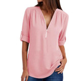 LASPERAL 2018 Spring Summer Chiffon Blouse Women Shirts Long Sleeve Casual V-neck Solid Zipper Blusas Female Tops Plus Size 5XL