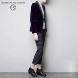 2017 spring  Fashion Women Midnight Navy Slim Velvet Blazer Jacket single Breasted silk shawl collar  High Grade OL Clothing