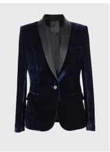 2017 spring  Fashion Women Midnight Navy Slim Velvet Blazer Jacket single Breasted silk shawl collar  High Grade OL Clothing