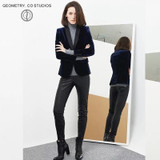 2017 spring  Fashion Women Midnight Navy Slim Velvet Blazer Jacket single Breasted silk shawl collar  High Grade OL Clothing