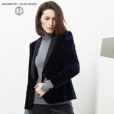 2017 spring  Fashion Women Midnight Navy Slim Velvet Blazer Jacket single Breasted silk shawl collar  High Grade OL Clothing