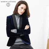 2017 spring  Fashion Women Midnight Navy Slim Velvet Blazer Jacket single Breasted silk shawl collar  High Grade OL Clothing