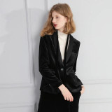 2017 spring  Fashion Women Midnight Navy Slim Velvet Blazer Jacket single Breasted silk shawl collar  High Grade OL Clothing