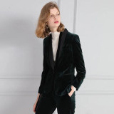 2017 spring  Fashion Women Midnight Navy Slim Velvet Blazer Jacket single Breasted silk shawl collar  High Grade OL Clothing