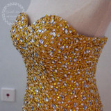 2017 Sparkle Crystals Beaded Pink African Prom Dresses Mermaid Black Girls Luxury Gold Party Dress Corset Long Evening Gowns