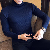2017 Solid sweaters men high Turtleneck mens sweaters striped pullover autumn winter knitwear knitted dress male