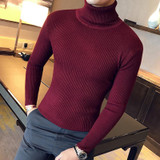 2017 Solid sweaters men high Turtleneck mens sweaters striped pullover autumn winter knitwear knitted dress male