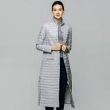 2017 Snow Winter Jacket Women Fashion 90 % White Duck Down Coat Slim Fit Thin Knee Solid Single Breasted Jacket Slim Trench Coat