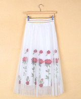 2017 Skirt Vintage Embroidery Floral Tulle skirt all-match Waist Fold slim Pleated Skirts Women's tutu skirt Ukraine Black