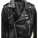 2017 Short Jacket Zipper Autumn Fashion Faux Leather Moto Biker Womens Leather Epaulet Belt Basic Coat where is my mind 802e