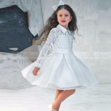 2017 Short Kids Prom Dresses Lace Long Sleeve Girl First Communion Dress Vestidos de primera comunion White Flower Girl Dresses