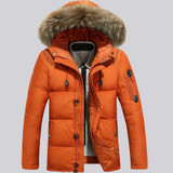 AFS JEEP Mens Winter Down Jackets Coat With Hat Detachable for Winter Warm Hooded Fur Collar Down Outwear Coat 145