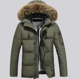 AFS JEEP Mens Winter Down Jackets Coat With Hat Detachable for Winter Warm Hooded Fur Collar Down Outwear Coat 145