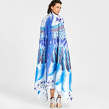 Asymmetrical Feather Floral Print Cape