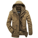 AFS JEEP Brand Men Windproof Hooded Winter Jacket Coats Parka Khaki Army Military Zipper Overcoat Mens Parkas 238