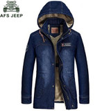 AFS JEEP Brand Clothing 2017 Winter Jacket Men Jean Jacket Fleece Thick Warm Windbreaker Hooded Casaco Masculino Plus Size 5XL