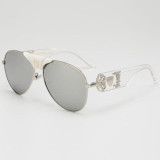AFOFOO New Fashion Sunglasses Metal Leather Decoration Frame Luxury Brand Designer Women Mirror Sun glasses Men UV400 Shades