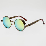 AFOFOO Gothic Steampunk Mens Sunglasses Vintage Metal Men Coating Mirror Sunglasses Women Round Sun glasses Retro UV400 Shades