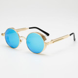 AFOFOO Gothic Steampunk Mens Sunglasses Vintage Metal Men Coating Mirror Sunglasses Women Round Sun glasses Retro UV400 Shades