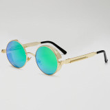 AFOFOO Gothic Steampunk Mens Sunglasses Vintage Metal Men Coating Mirror Sunglasses Women Round Sun glasses Retro UV400 Shades