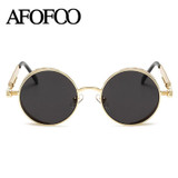 AFOFOO Gothic Steampunk Mens Sunglasses Vintage Metal Men Coating Mirror Sunglasses Women Round Sun glasses Retro UV400 Shades