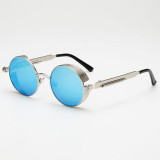 AFOFOO Gothic Steampunk Mens Sunglasses Vintage Metal Men Coating Mirror Sunglasses Women Round Sun glasses Retro UV400 Shades
