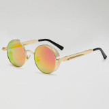 AFOFOO Gothic Steampunk Mens Sunglasses Vintage Metal Men Coating Mirror Sunglasses Women Round Sun glasses Retro UV400 Shades