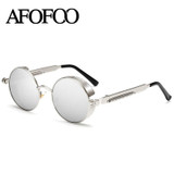 AFOFOO Gothic Steampunk Mens Sunglasses Vintage Metal Men Coating Mirror Sunglasses Women Round Sun glasses Retro UV400 Shades