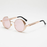 AFOFOO Gothic Steampunk Mens Sunglasses Vintage Metal Men Coating Mirror Sunglasses Women Round Sun glasses Retro UV400 Shades
