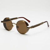 AFOFOO Gothic Steampunk Mens Sunglasses Vintage Metal Men Coating Mirror Sunglasses Women Round Sun glasses Retro UV400 Shades