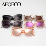 AFOFOO Fashion Women Cat Eye Sunglasses Luxury Brand Designer Oversized Ladies Mirror Sun glasses Big Frame UV400 Shades